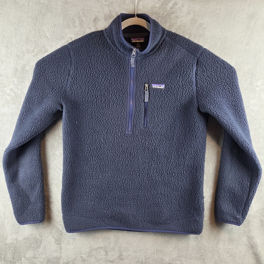 Patagonia Retro High Deep Pile Fleece Pullover 1/2 Zip Navy Mens Medium‎